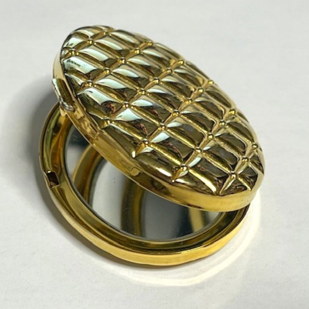 VTG Gold Tone Oval Compact Double Mirror Case 2.75"x2.25"